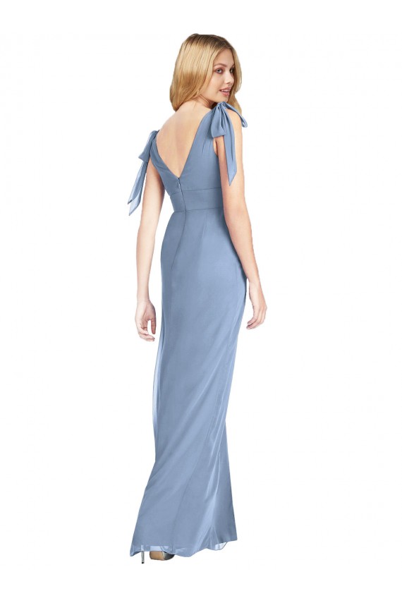 Compra Azul polvoriento Sirena Cuello en V Gasa Largo Vestidos de dama de honor