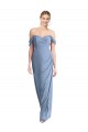 Compra Azul polvoriento Sirena Hombros Descubiertos Gasa Largo Vestidos de dama de honor