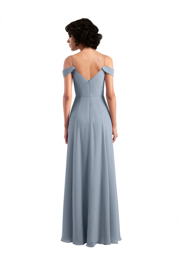 Compra Azul polvoriento línea A Hombros Descubiertos Tirantes espagueti Gasa Largo Vestidos de dama de honor