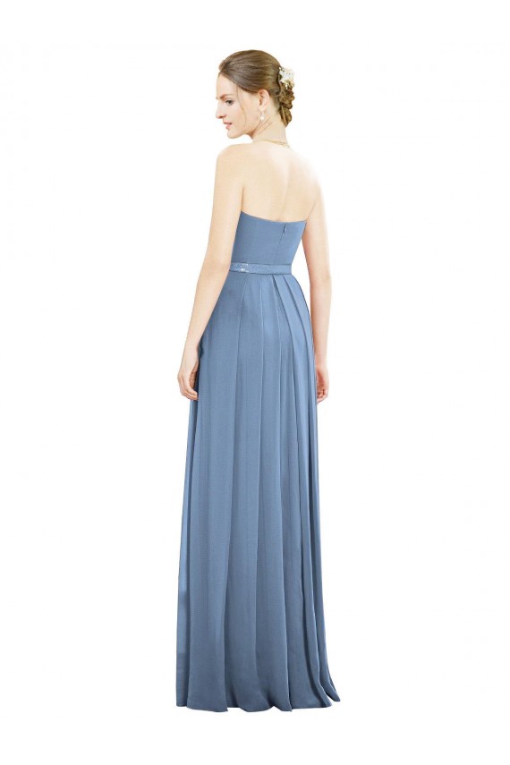 Compra Azul polvoriento línea A Sin tirantes Gasa Largo Vestidos de dama de honor