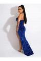 Compra Azul real Cubierta Tirantes espagueti Barrer tren Lentejuelas Terciopelo Largo Vestidos de fiesta