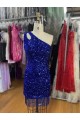 Compra Azul real Cubierta Un Hombre Corto Lentejuelas Terciopelo Corto Vestidos de fiesta