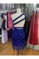 Compra Azul real Cubierta Un Hombre Corto Lentejuelas Terciopelo Corto Vestidos de fiesta