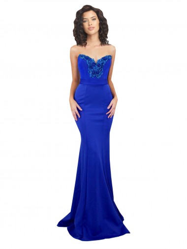 Compra Azul real Sirena Cuello Alto Crepé Elástico Largo Formales Vestidos de dama de honor / Vestidos de fiesta