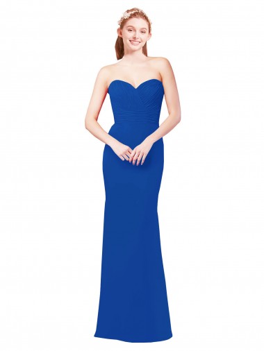 Compra Azul real línea A Cuello de Corazón Gasa Largo Vestidos de dama de honor