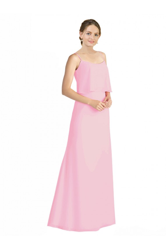 Compra Barely rosa línea A Tirantes espagueti Gasa Largo Vestidos de dama de honor
