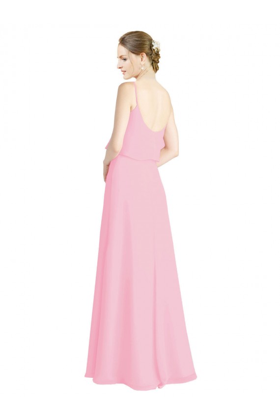 Compra Barely rosa línea A Tirantes espagueti Gasa Largo Vestidos de dama de honor