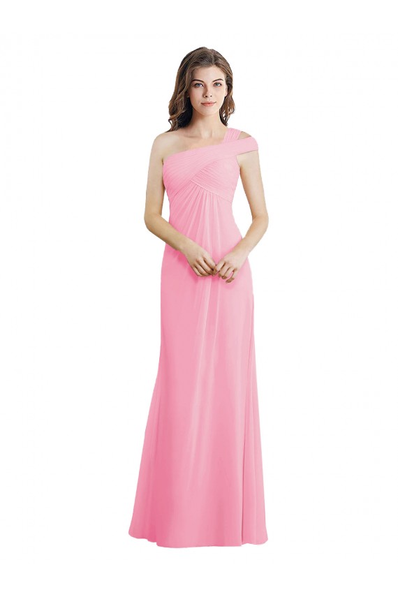 Compra Barely rosa línea A Un Hombre Gasa Largo Vestidos de dama de honor