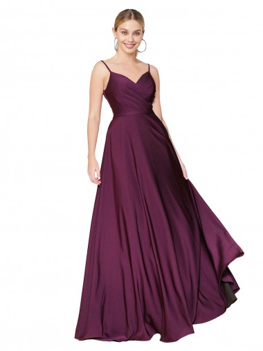 Compra Baya silvestre línea A Tirantes espagueti Crepé Elástico Largo Formales Vestidos de dama de honor / Vestidos de fiesta