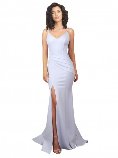 Compra Blanco Sirena Tirantes espagueti Cuello Alto Crepé Elástico Sencillo Playa Vestidos de novia
