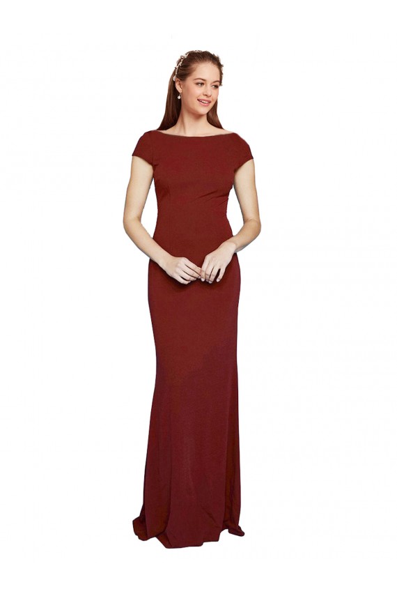 Compra Borgoña 10 Sirena Cuello redondo Crepé Elástico Largo Formales Vestidos de dama de honor / Vestidos de fiesta