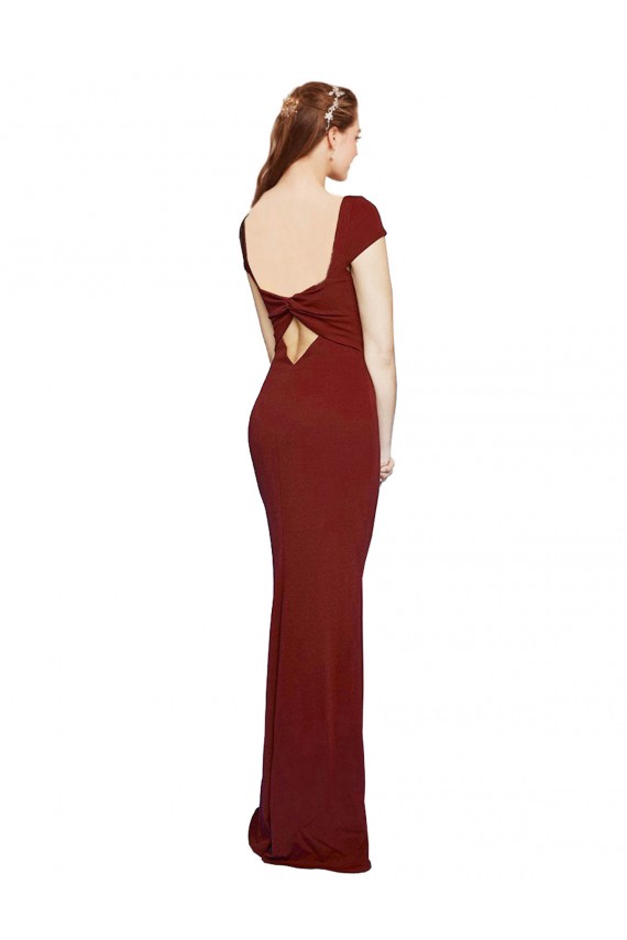 Compra Borgoña 10 Sirena Cuello redondo Crepé Elástico Largo Formales Vestidos de dama de honor / Vestidos de fiesta