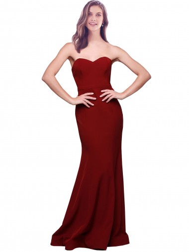 Compra Borgoña Cubierta Cuello de Corazón Sin tirantes Crepé Elástico Largo Formales Vestidos de dama de honor / Vestidos de fiesta