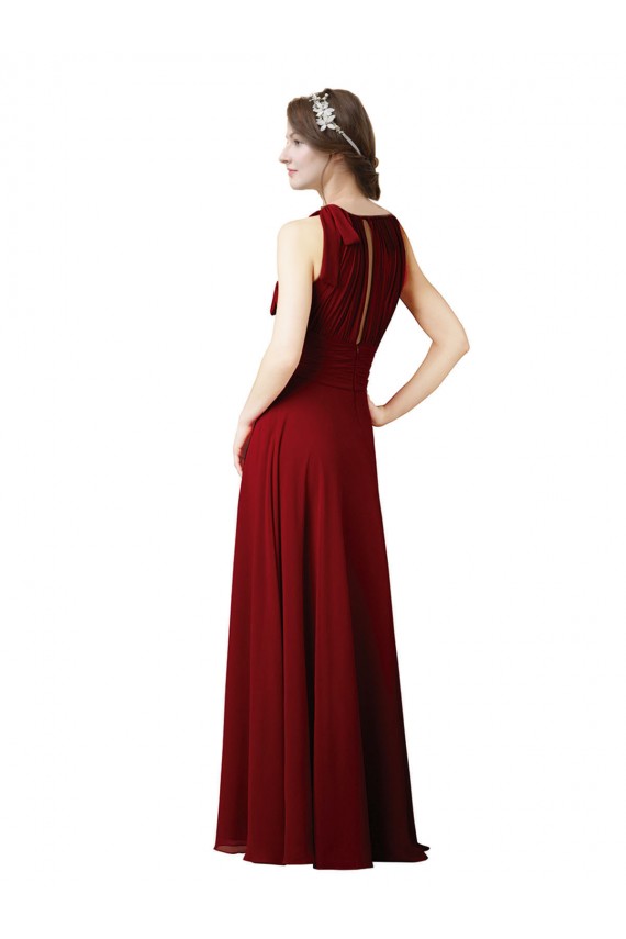 Compra Borgoña Cubierta Halter Gasa Largo Vestidos de dama de honor