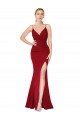 Compra Borgoña Sirena Cuello Alto Tirantes espagueti Crepé Elástico Largo Formales Vestidos de dama de honor / Vestidos de fiesta
