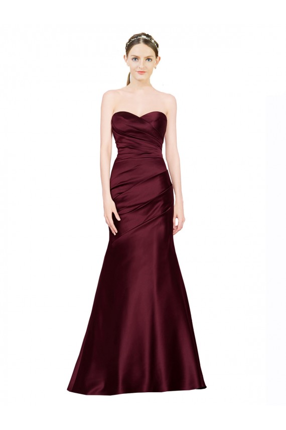Compra Borgoña Sirena Cuello de Corazón Satén Largo Formales Vestidos de dama de honor / Vestidos de fiesta