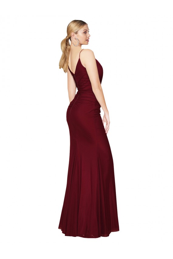 Compra Borgoña Sirena Cuello en V Cuello Alto Gasa Largo Formales Vestidos de dama de honor / Vestidos de fiesta