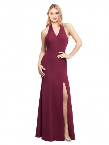 Compra Borgoña Sirena Halter Gasa Largo Vestidos de dama de honor