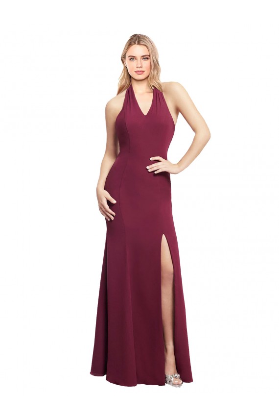 Compra Borgoña Sirena Halter Gasa Largo Vestidos de dama de honor