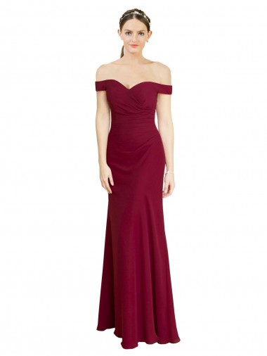 Compra Borgoña Sirena Hombros Descubiertos Gasa Largo Vestidos de dama de honor / Vestidos de fiesta