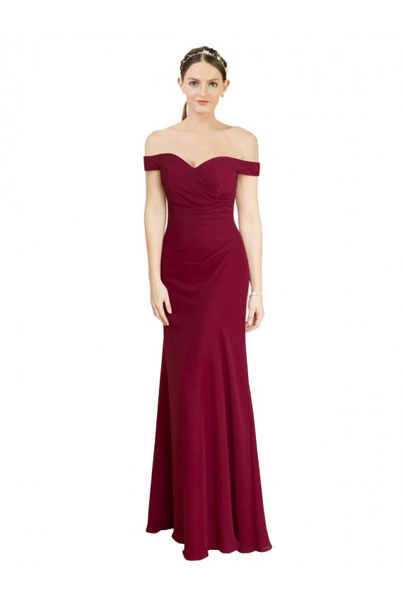 Compra Borgoña Sirena Hombros Descubiertos Gasa Largo Vestidos de dama de honor / Vestidos de fiesta