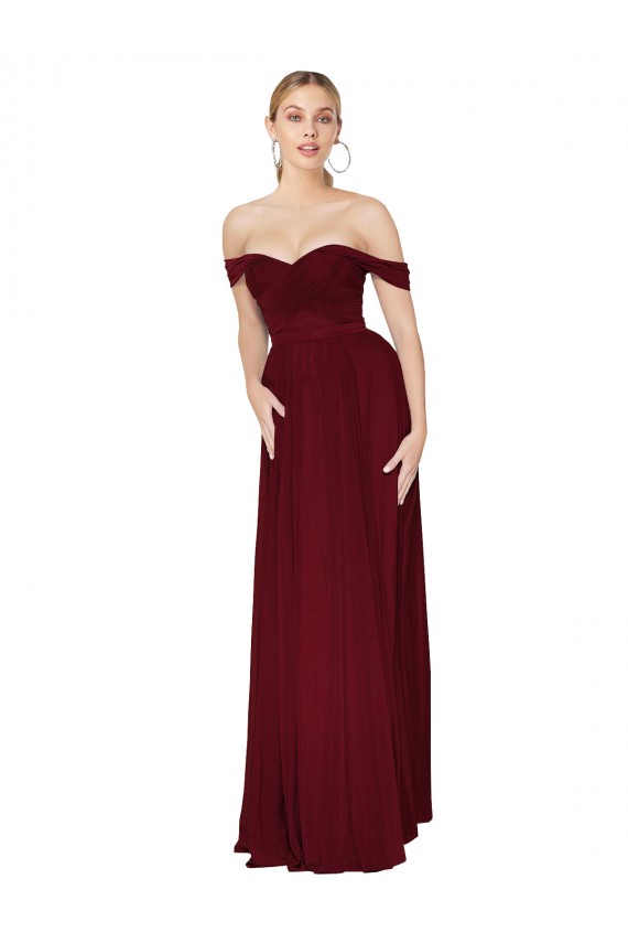 Compra Borgoña Sirena Hombros Descubiertos Gasa Largo Formales Vestidos de dama de honor / Vestidos de fiesta