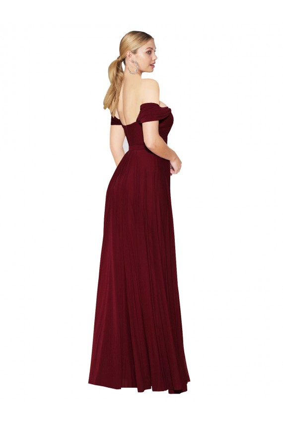Compra Borgoña Sirena Hombros Descubiertos Gasa Largo Formales Vestidos de dama de honor / Vestidos de fiesta