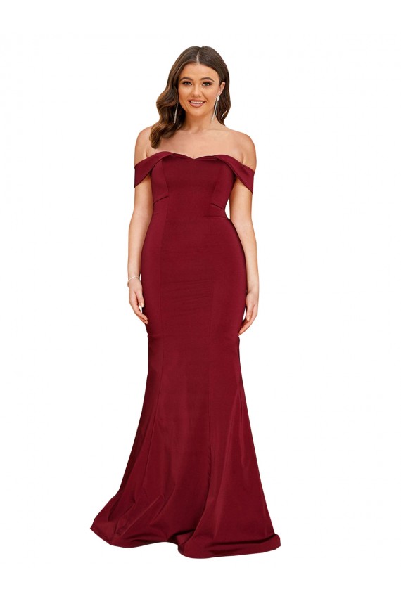 Compra Borgoña Sirena Hombros Descubiertos Spandex Largo Formales Vestidos de dama de honor / Vestidos de fiesta