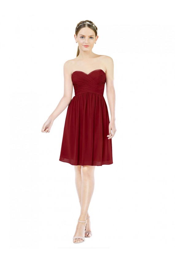 Compra Borgoña línea A Cuello de Corazón Gasa Corto Vestidos de dama de honor / Vestidos de cóctel / Vestidos para homecoming