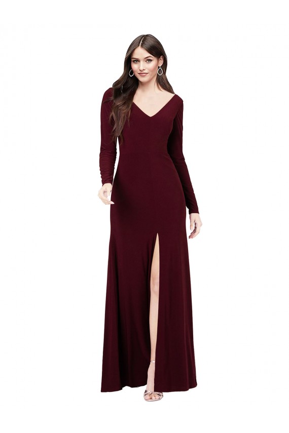 Compra Borgoña oscuro Cubierta Cuello en V Spandex Largo Vestidos de dama de honor / Vestidos de fiesta