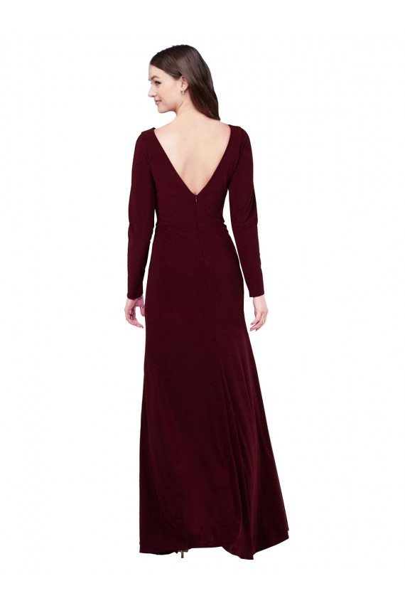 Compra Borgoña oscuro Cubierta Cuello en V Spandex Largo Vestidos de dama de honor / Vestidos de fiesta