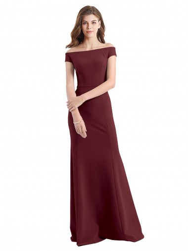 Compra Borgoña oscuro Cubierta Hombros Descubiertos Crepé Elástico Largo Vestidos de dama de honor / Vestidos de fiesta