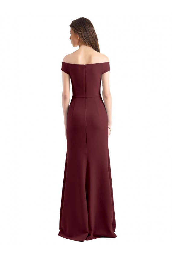 Compra Borgoña oscuro Cubierta Hombros Descubiertos Crepé Elástico Largo Vestidos de dama de honor / Vestidos de fiesta