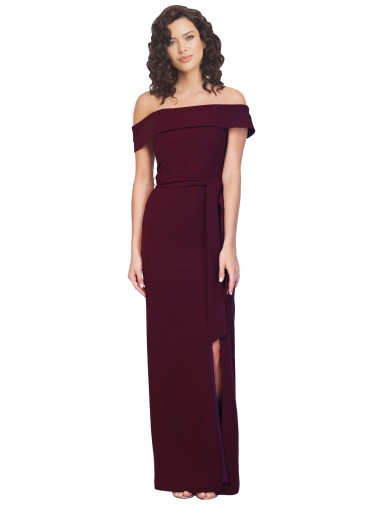 Compra Borgoña oscuro Cubierta Hombros Descubiertos Cuadrado Crepé Elástico Largo Formales Vestidos de dama de honor / Vestidos de fiesta