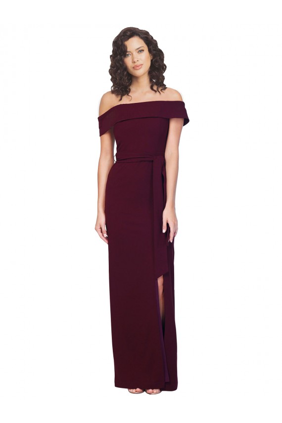 Compra Borgoña oscuro Cubierta Hombros Descubiertos Cuadrado Crepé Elástico Largo Formales Vestidos de dama de honor / Vestidos de fiesta