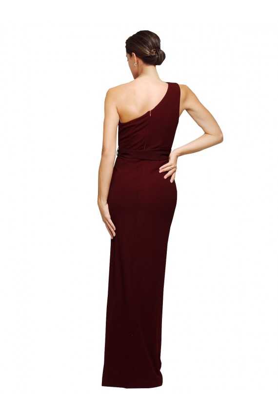 Compra Borgoña oscuro Cubierta Un Hombre Crepé Elástico Largo Formales Vestidos de dama de honor / Vestidos de fiesta