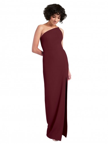 Compra Borgoña oscuro Cubierta Un Hombre Crepé Elástico Largo Formales Vestidos de dama de honor / Vestidos de fiesta