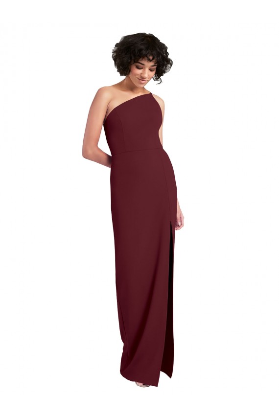 Compra Borgoña oscuro Cubierta Un Hombre Crepé Elástico Largo Formales Vestidos de dama de honor / Vestidos de fiesta