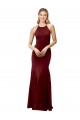 Compra Borgoña oscuro Sirena Halter Cuello Alto Crepé Elástico Largo Formales Vestidos de dama de honor / Vestidos de fiesta