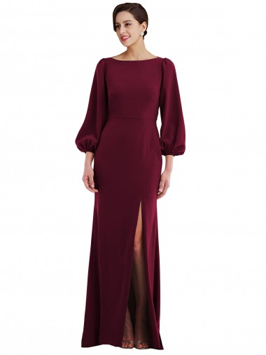 Compra Borgoña oscuro Trompeta Barco Crepé Elástico Largo Formales Vestidos de dama de honor / Vestidos de fiesta