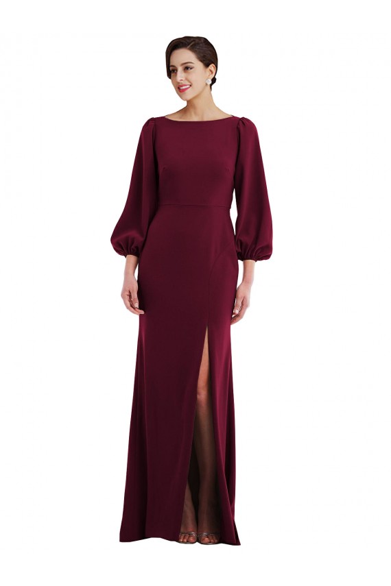 Compra Borgoña oscuro Trompeta Barco Crepé Elástico Largo Formales Vestidos de dama de honor / Vestidos de fiesta