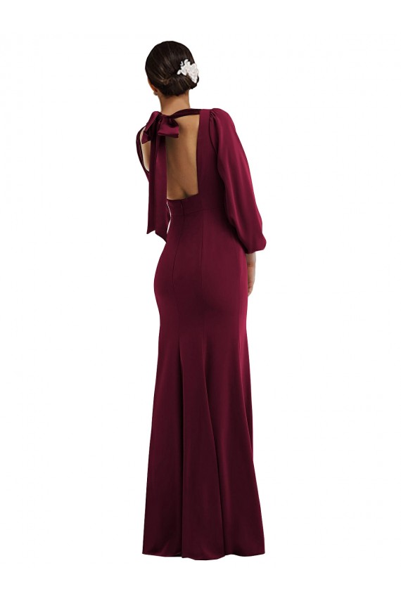 Compra Borgoña oscuro Trompeta Barco Crepé Elástico Largo Formales Vestidos de dama de honor / Vestidos de fiesta