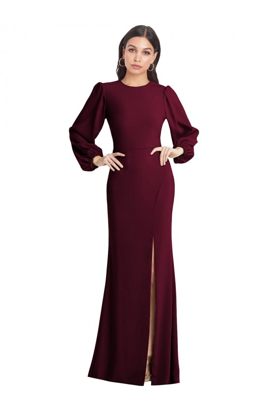 Compra Borgoña oscuro Trompeta Barco Crepé Elástico Largo Formales Vestidos de dama de honor / Vestidos de fiesta