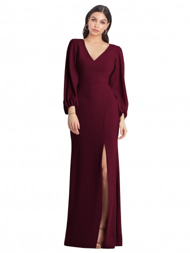 Compra Borgoña oscuro Trompeta Cuello en V Crepé Elástico Largo Vestidos de dama de honor / Vestidos de fiesta