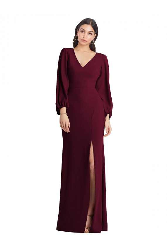 Compra Borgoña oscuro Trompeta Cuello en V Crepé Elástico Largo Vestidos de dama de honor / Vestidos de fiesta