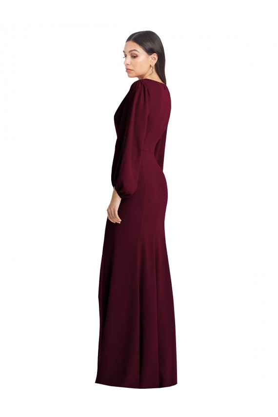 Compra Borgoña oscuro Trompeta Cuello en V Crepé Elástico Largo Vestidos de dama de honor / Vestidos de fiesta