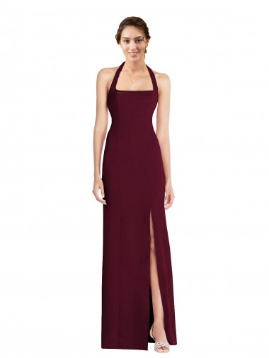 Compra Borgoña oscuro Trompeta Halter Crepé Elástico Largo Vestidos de dama de honor / Vestidos de fiesta