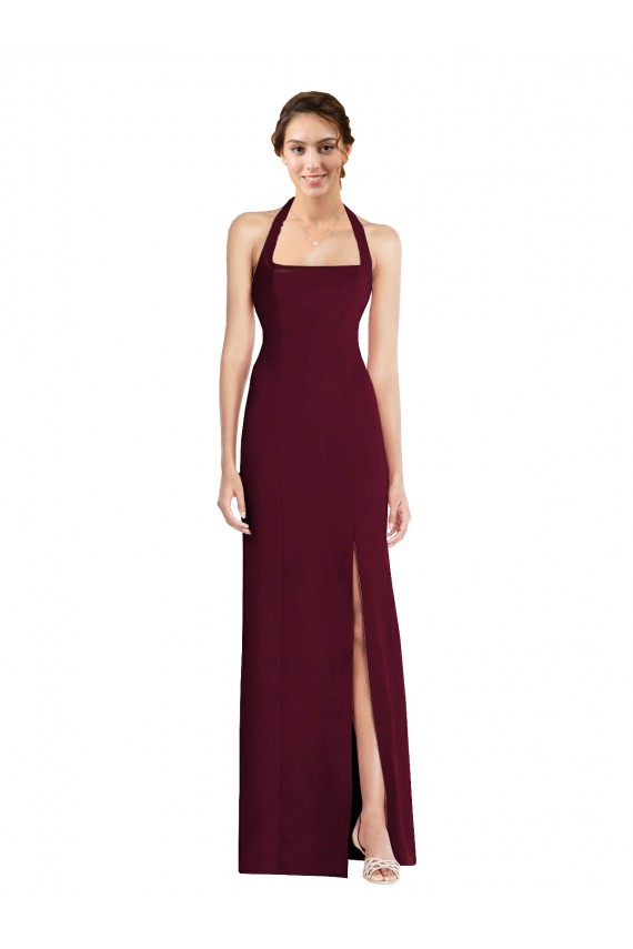 Compra Borgoña oscuro Trompeta Halter Crepé Elástico Largo Vestidos de dama de honor / Vestidos de fiesta