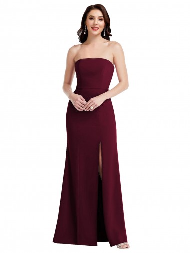 Compra Borgoña oscuro Trompeta Sin tirantes Crepé Elástico Largo Vestidos de dama de honor / Vestidos de fiesta