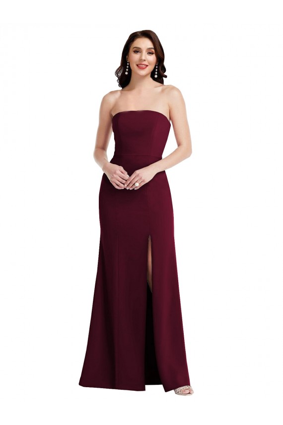 Compra Borgoña oscuro Trompeta Sin tirantes Crepé Elástico Largo Vestidos de dama de honor / Vestidos de fiesta